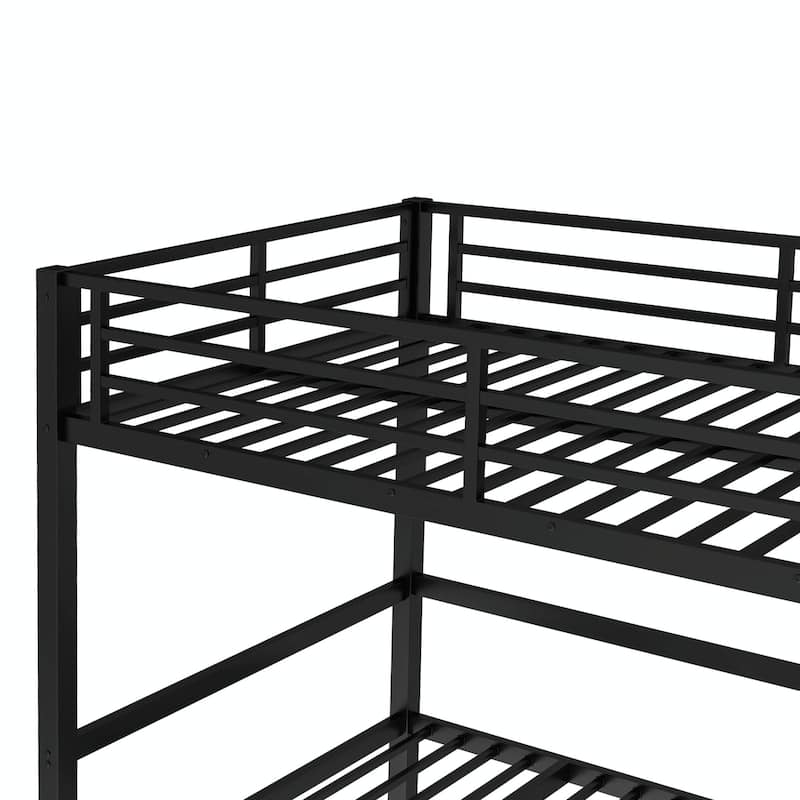 Pull-Out Bunk Bed with Three-Section Lower Bunk and Safety Rails on Top Bunk