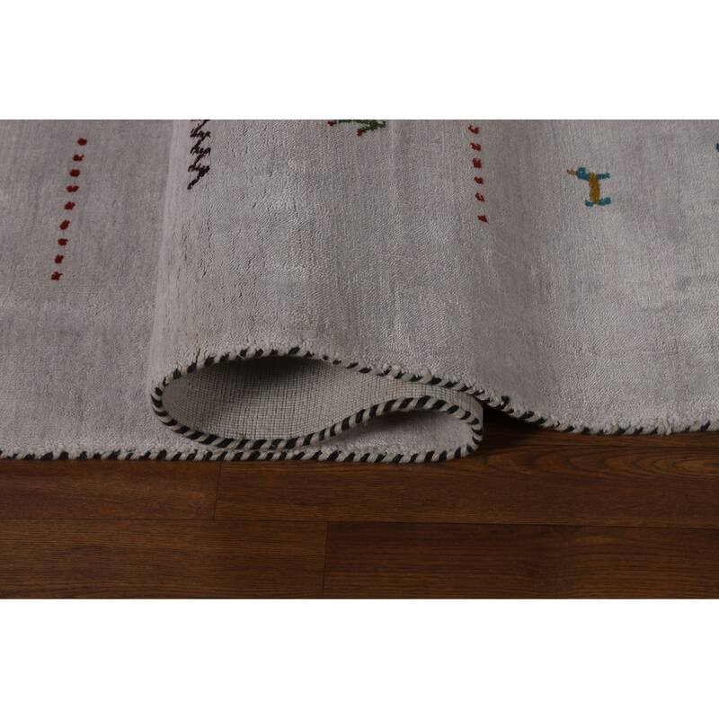 Silver Gray Gabbeh Oriental Area Rug Hand-Knotted Wool Carpet - 7'9" x 9'10"