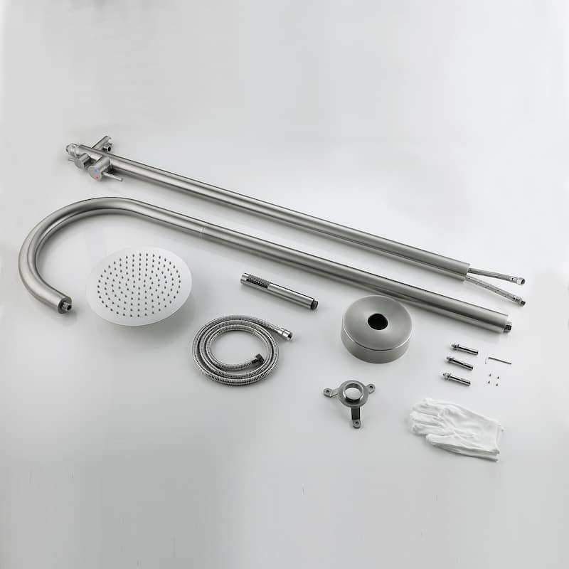Freestanding Outdoor Shower System, Outdoor Shower Fixtures with Shower Head and Handheld