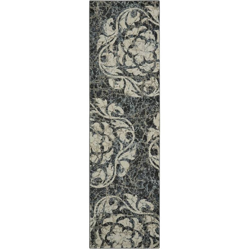 Power Loomed Distressed Abstract Floral Traditional Modern Non Skid Stain Resistant Area Rug - 90' X '26' X '0.5
