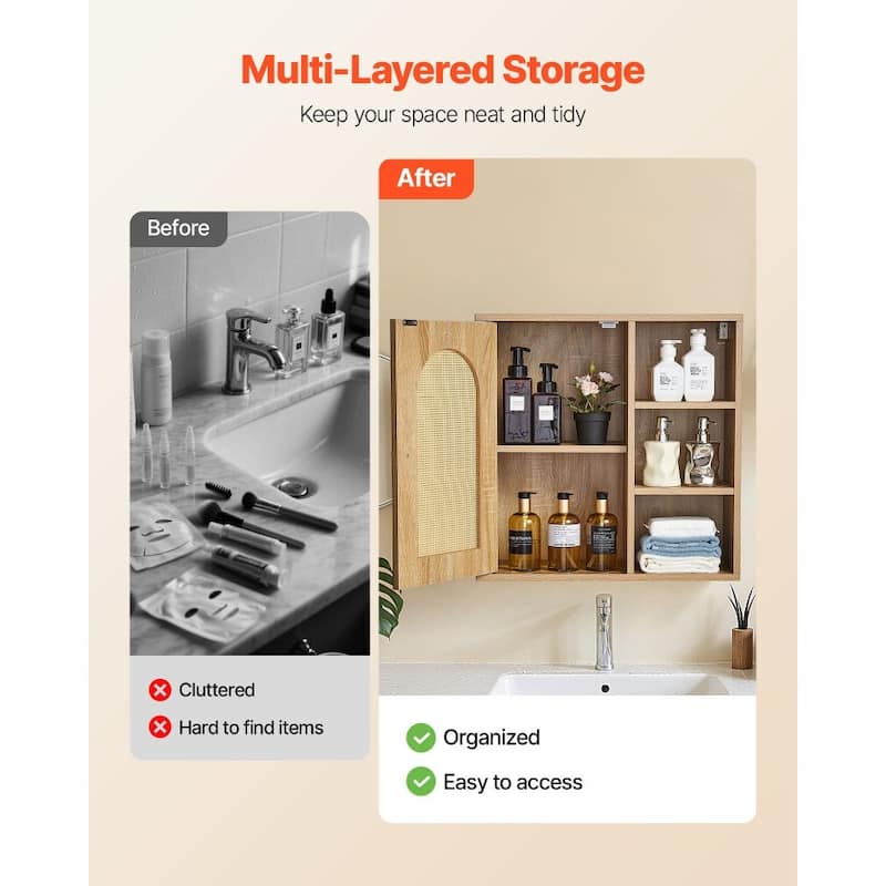 Wall-Mounted Bathroom Storage Cabinet with Multi-Layer Adjustable Shelves for Bottles and Toiletries - 23” x 10” x 23”