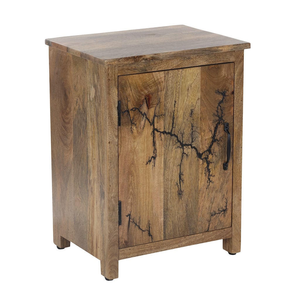 Rustic Mango Wood Cabinet with Fractal Burn - 24" Side Table with Storage Shelf