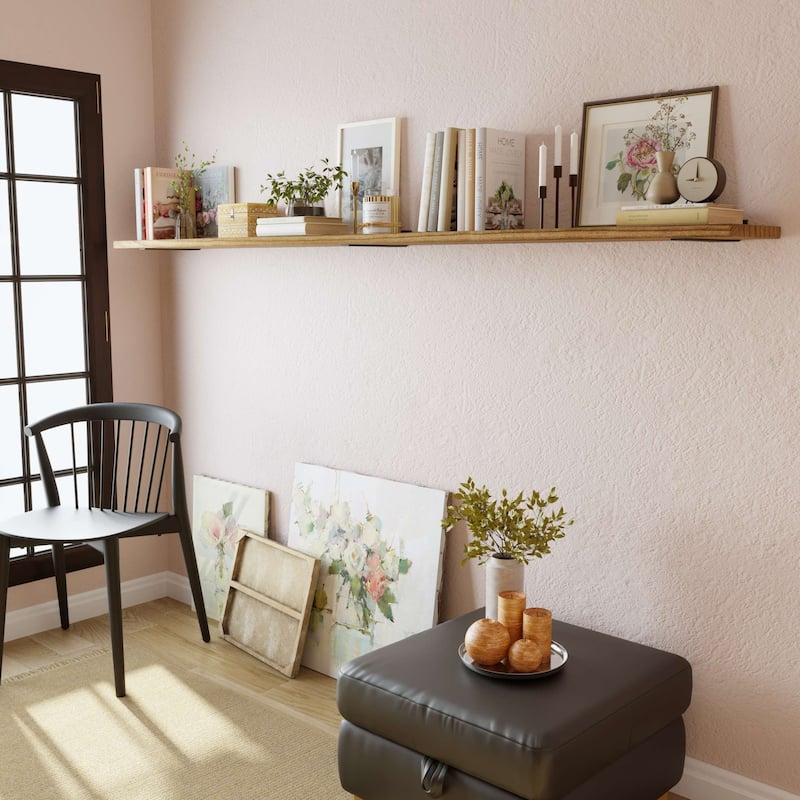 Wallniture PALM 48-60-72-84 inch Long, 9.25" Deep, 1.5" thick Floating Shelf Living Room, Office Shelf, Farmhouse, Burnt, 1 Pc