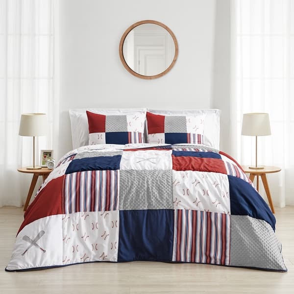 slide 2 of 6, Sweet Jojo Designs Red, White and Blue Baseball Patch Sports Collection Boy 2-piece Twin-size Comforter Set