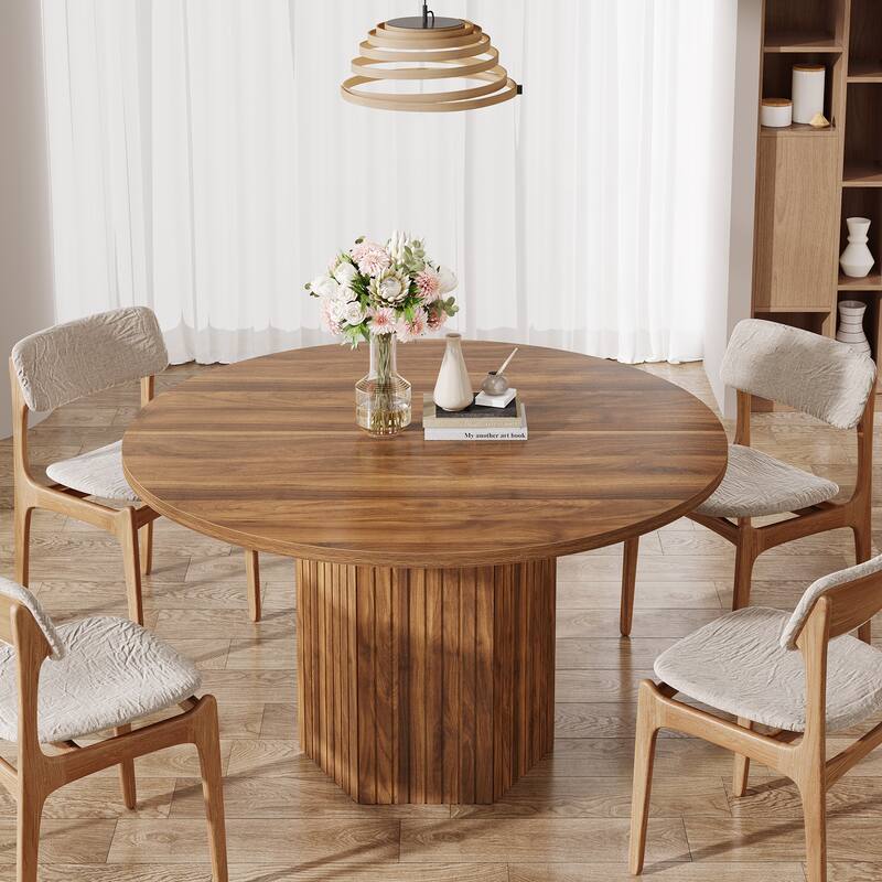 47-Inch Round Dining Table, Wood Dinner Table Easy Assembly Kitchen Table for Living Room, Dining Room