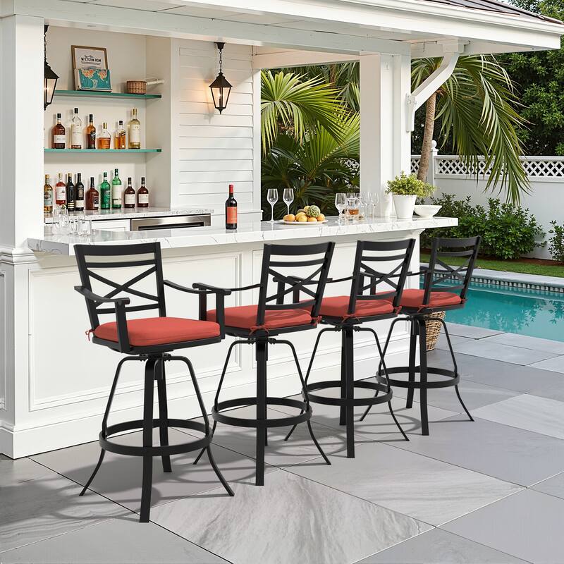 All-Weather Patio Outdoor Indoor Aluminum Swivel Bar Stools with Sunbrella Cushion