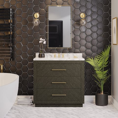 KitchenBathCollection Avery 36" Bathroom Vanity with Carrara Marble Top