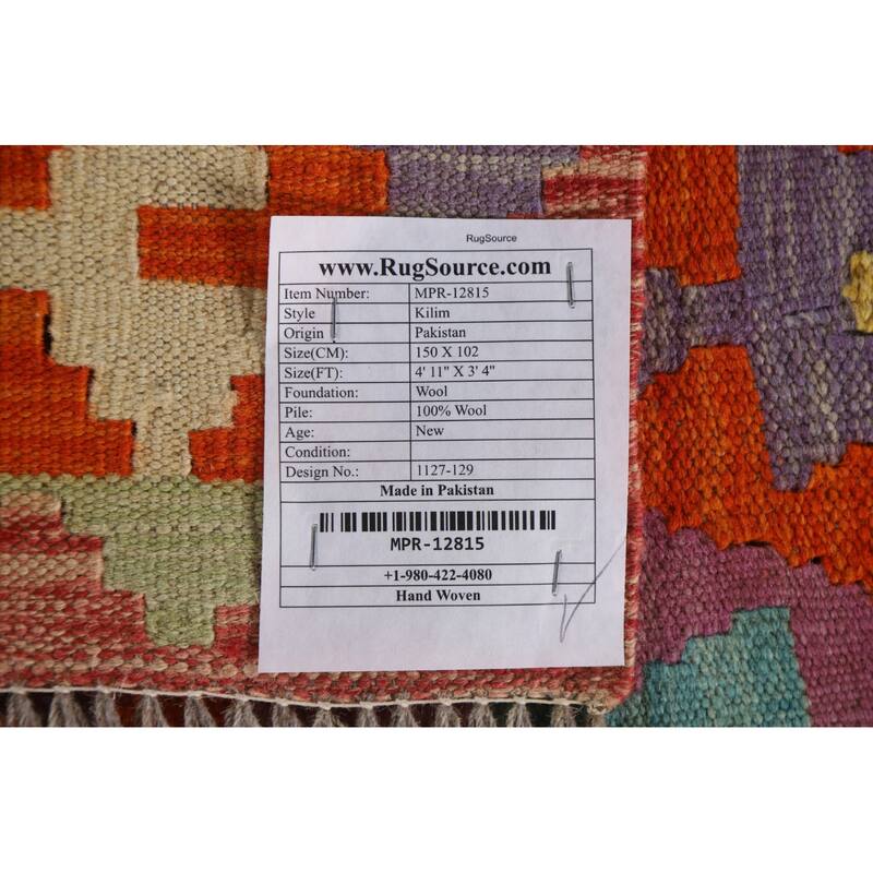 Multicolor Kilim Oriental Accent Rug Hand-Woven Wool Foyer Carpet - 3'4"x 4'11"