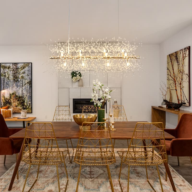 36.6 inch 12-Light Modern Firework Crystal Chandelier for Dining Room, Semi Flush Mount Chandelier for Dining Living Room