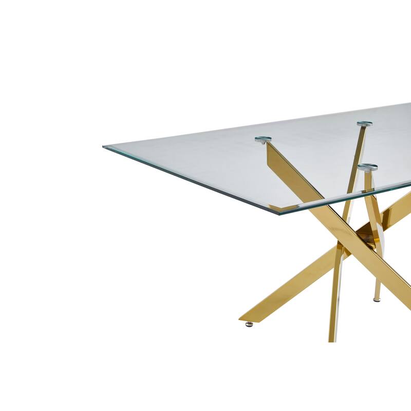 Modern rectangular tempered glass tabletop with a golden iron frame