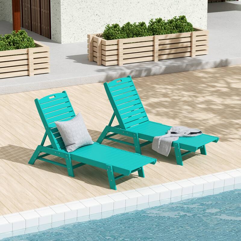 Laguna Hdpe All Weather Outdoor Patio Pool Reclining Armless Chaise Lounge (Set Of 2) - Turquoise