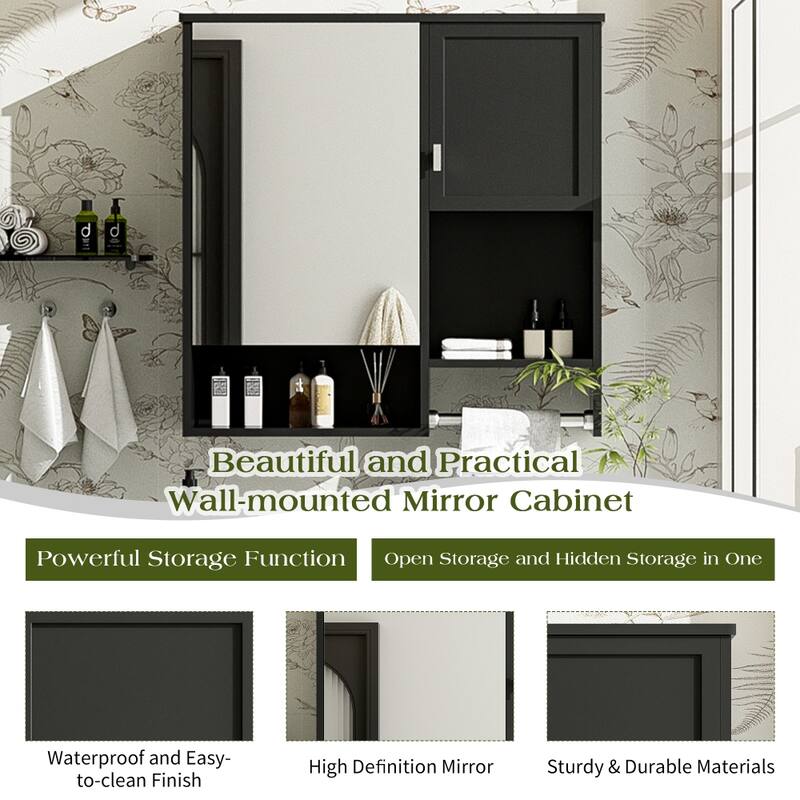 29'' x 28'' Wall Mounted Bathroom Medicine Cabinet with Mirror and Towels Bar