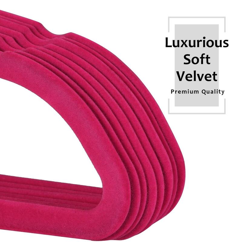 Javlergo 50/100 Pack Velvet Hangers, Heavy Duty Non Slip & Space-Saving Cloth Hangers with 6 Finger Clips & Tie Rack