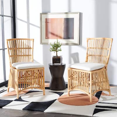 SAFAVIEH Erika Coastal Rattan Accent Chair with Cushion (Set of 2) - 19.7" W x 22.1" L x 35.4" H