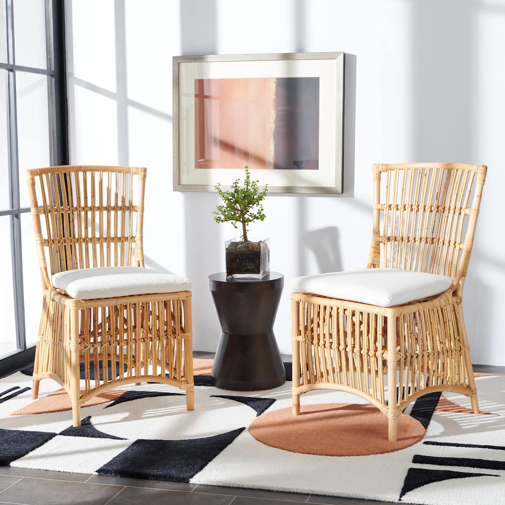 SAFAVIEH Erika Coastal Rattan Accent Chair with Cushion (Set of 2) - 19.7" W x 22.1" L x 35.4" H