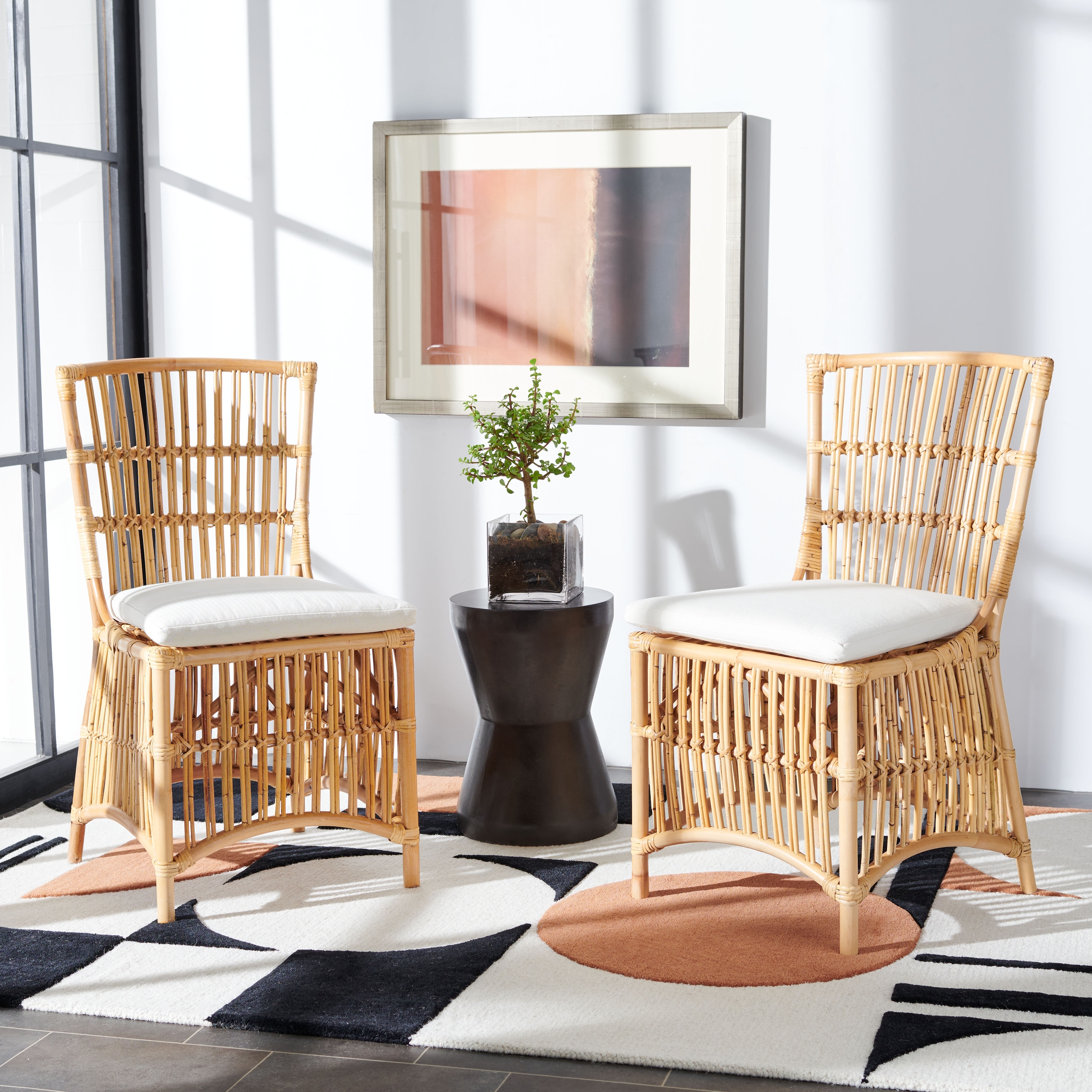 SAFAVIEH Erika Coastal Rattan Accent Chair with Cushion Set of 2