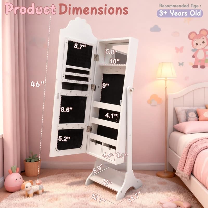 Heart MDF Kids Jewelry Cabinet In White Jewelry Armoire With 1 Door And 1 Shelf - N/A