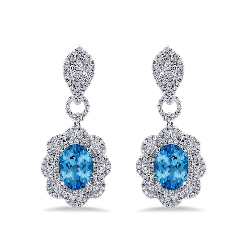 Auriya 6 3/8ct Fancy Oval-cut Topaz Halo Diamond Drop Earrings 2 3/4ctw 18k Gold