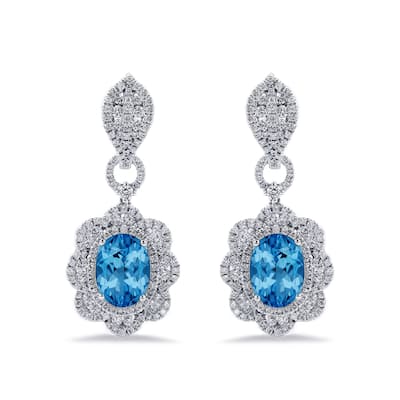 Auriya 6 3/8ct Fancy Oval-cut Topaz Halo Diamond Drop Earrings 2 3/4ctw 18k Gold