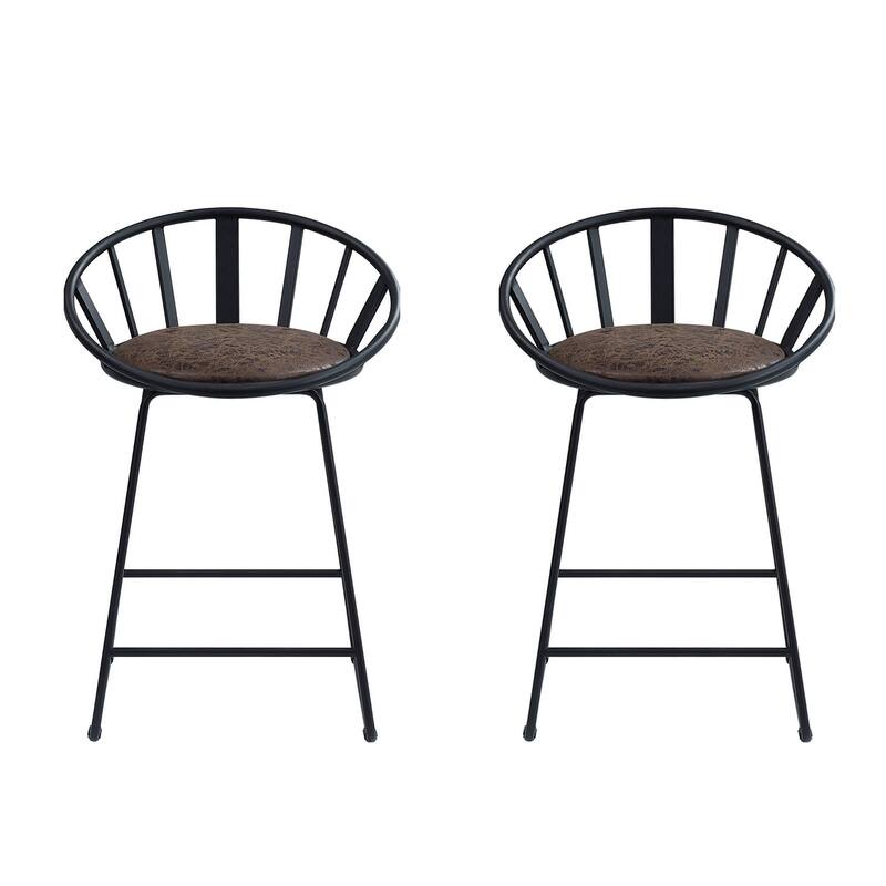 Set of 2 Upholstered Counter Height Chair in Black - Set of 2 - Synthetic Leather & Black - Counter Height