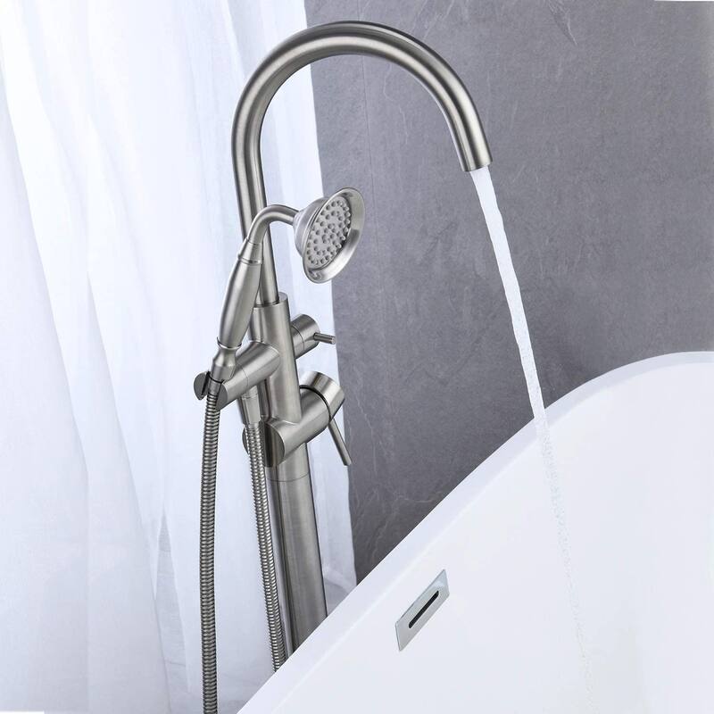 BATHLET Freestanding Bathtub Floor-Mount Faucet Tub Filler with Hand Shower