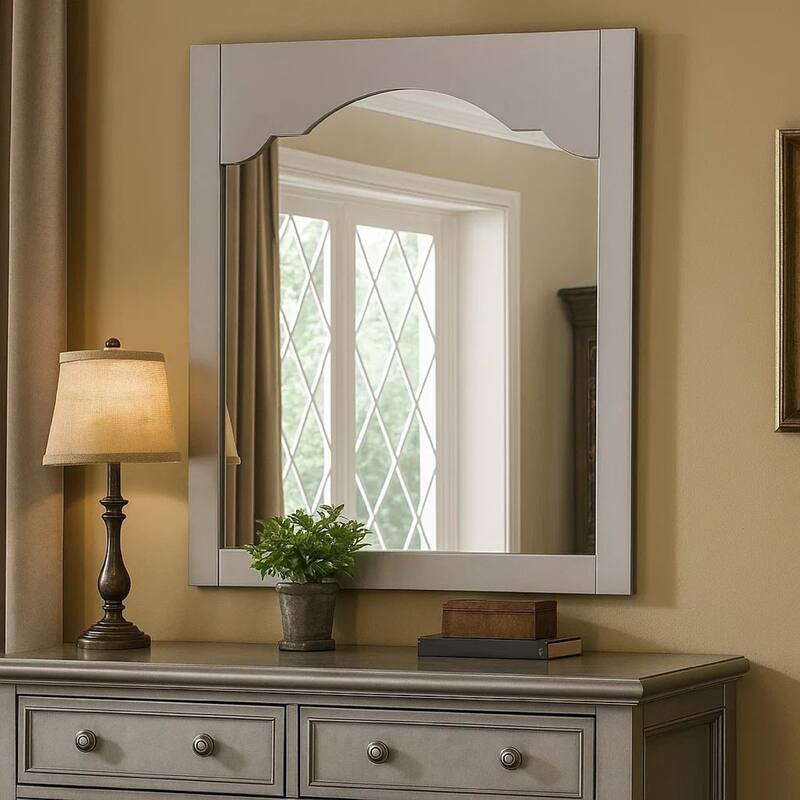 Wooden Encasing Mirror with Arched Design Top, Gray