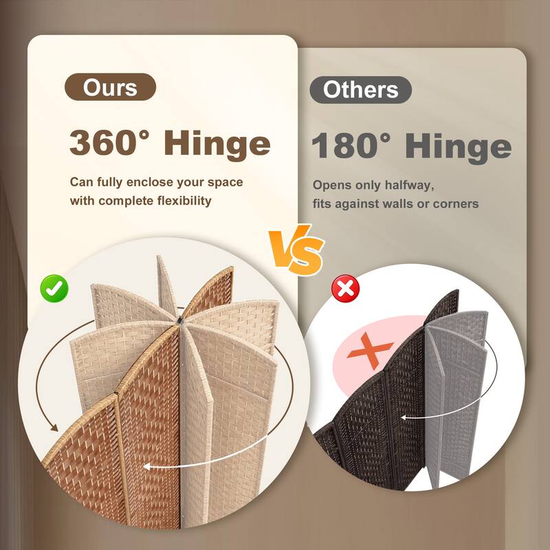 HomCom 6' Tall Wicker Weave Four Panel Room Divider Privacy Screen - Natural Blonde Wood