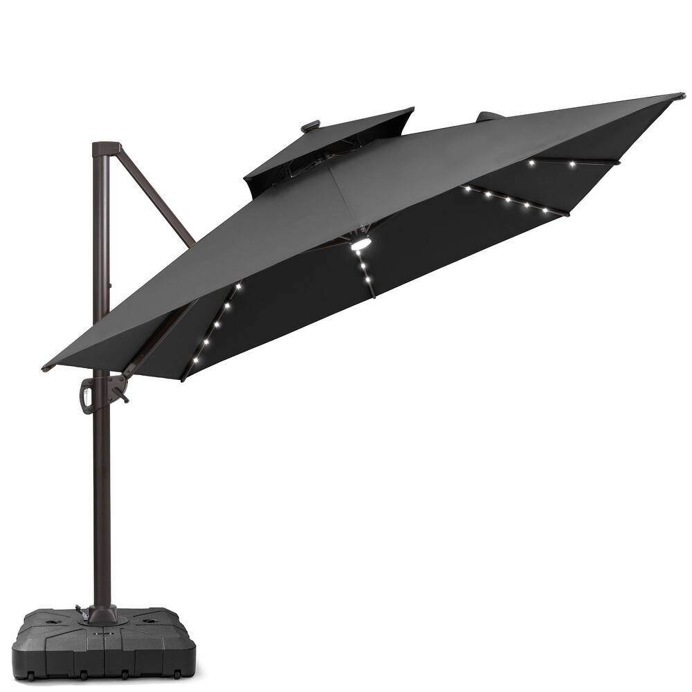 10X13 FT Outdoor Cantilever Patio Umbrella Aluminum Solar LED Light with Wheel Base