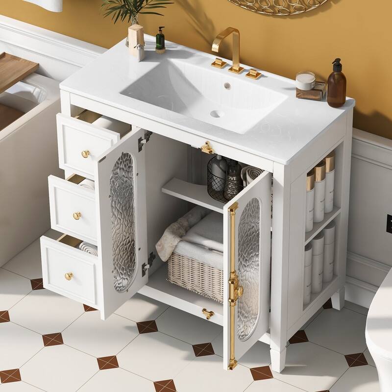 36-inch Bathroom Vanity with 2 Soft Close Doors, 3 Drawers
