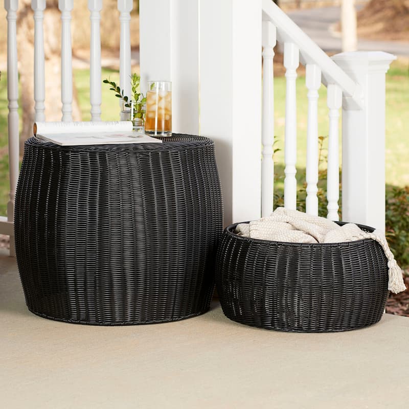 Household Essentials Handwoven Resin Barrel Side Table Storage Container