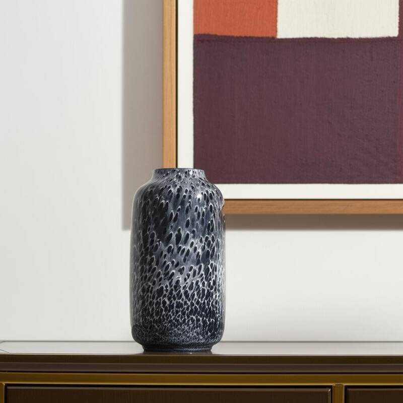 15" Black Mottled Cylinder Glass Table Vase - 7.91 - Black - 7.91