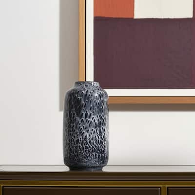 15" Black Mottled Cylinder Glass Table Vase - 7.91