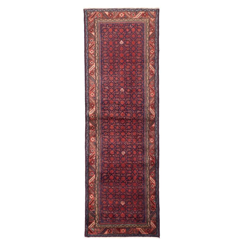 ECARPETGALLERY Hand-knotted Andelz Dark Navy, Red Wool Rug - 3'3 x 9'8