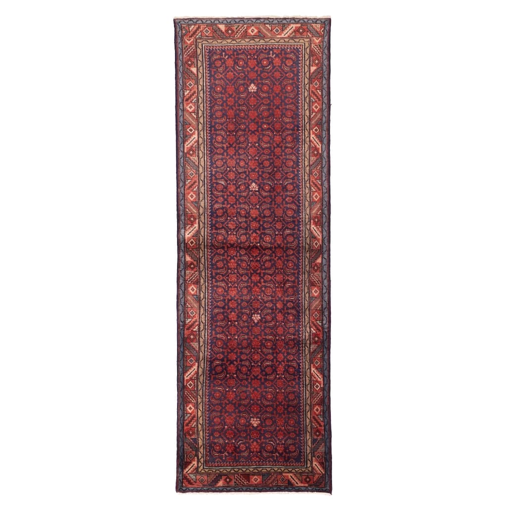 ECARPETGALLERY Hand-knotted Andelz Dark Navy, Red Wool Rug - 3'3 x 9'8