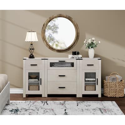 WAMPAT TV Stand with 5 Drawers and 2 Door Storage, Dresser Organizer Units with Adjustable Shelf - 1 Pack