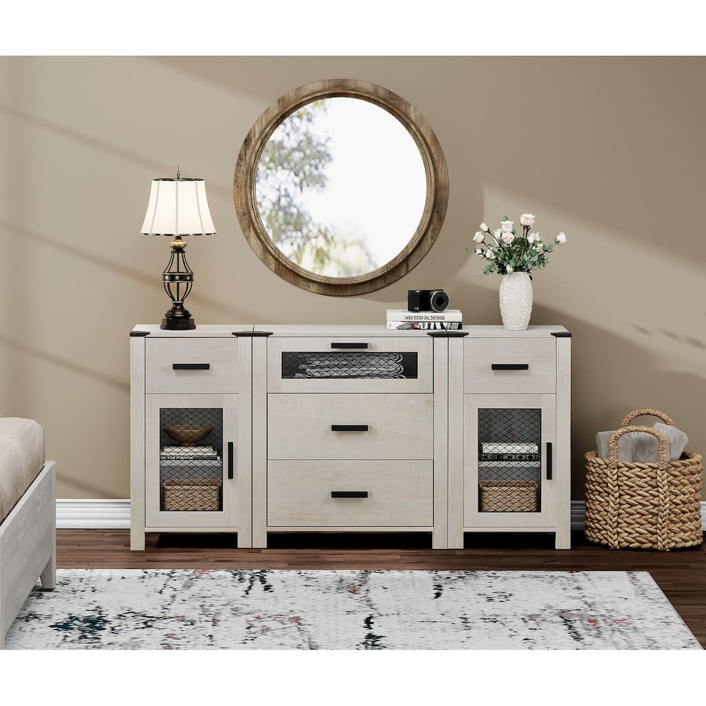 WAMPAT TV Stand with 5 Drawers and 2 Door Storage, Dresser Organizer Units with Adjustable Shelf - 1 Pack