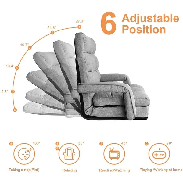 dimension image slide 6 of 7, Adjustable 6-Position Floor Chair Folding Lazy Gaming Sofa,Indoor Chaise Lounge Sofa