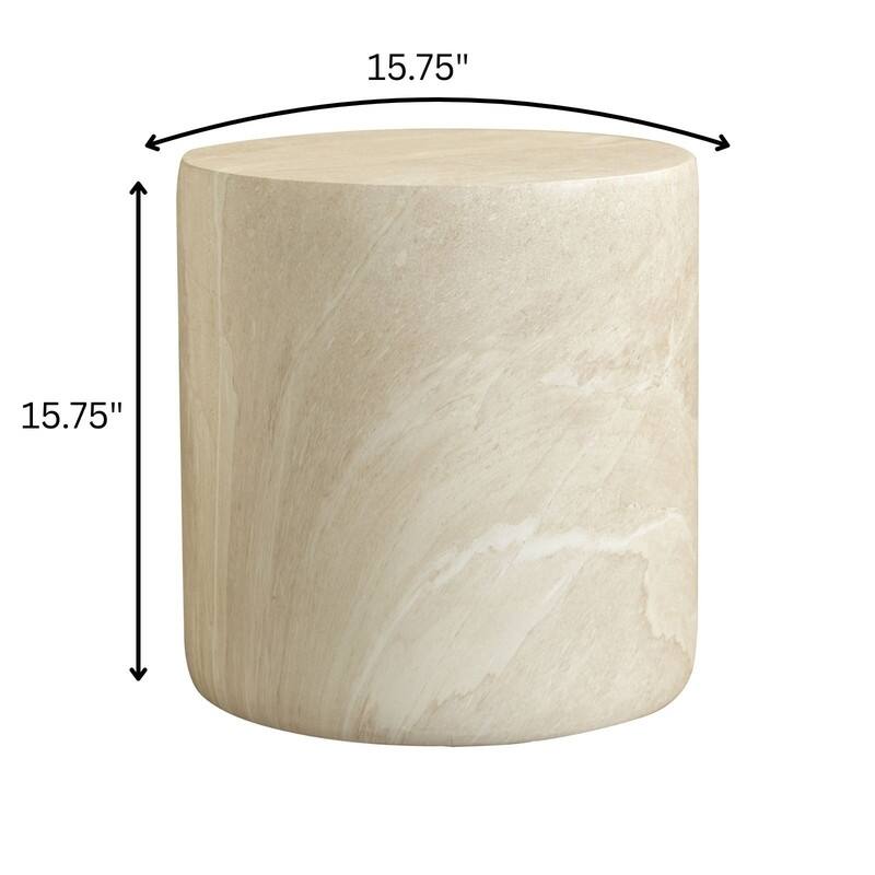 Vintara Modern Cylindrical Round Fiberstone Side Table with Brushed Finish for Living Rooms, Bedrooms, Patios, Balconies
