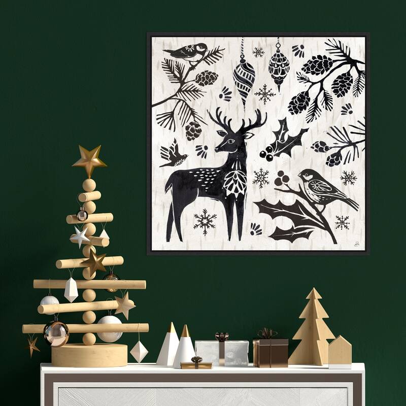 Woodcut Christmas III by Daphne Brissonnet Framed Canvas Wall Art