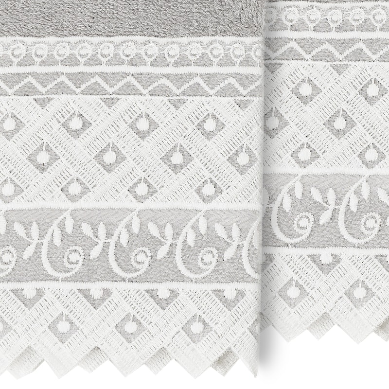 Authentic Hotel and Spa 100% Turkish Cotton Aiden 2PC White Lace Embellished Washcloth Set