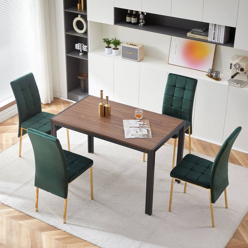 Black Velvet High Back Nordic Dining Chair Modern Fabric Chair with Golden Color Legs-Set of 4