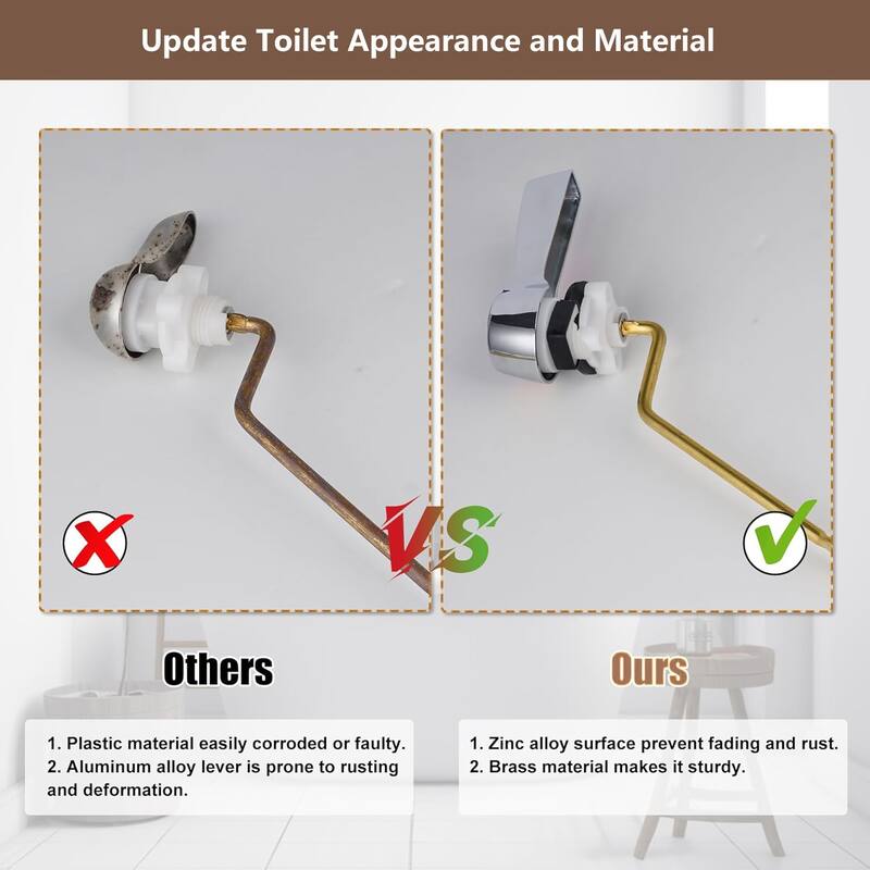 Universal Toilet Flush Tank Lever Kit, Side Mount Handle with Stainless Steel Flapper Chains, Chrome Finish