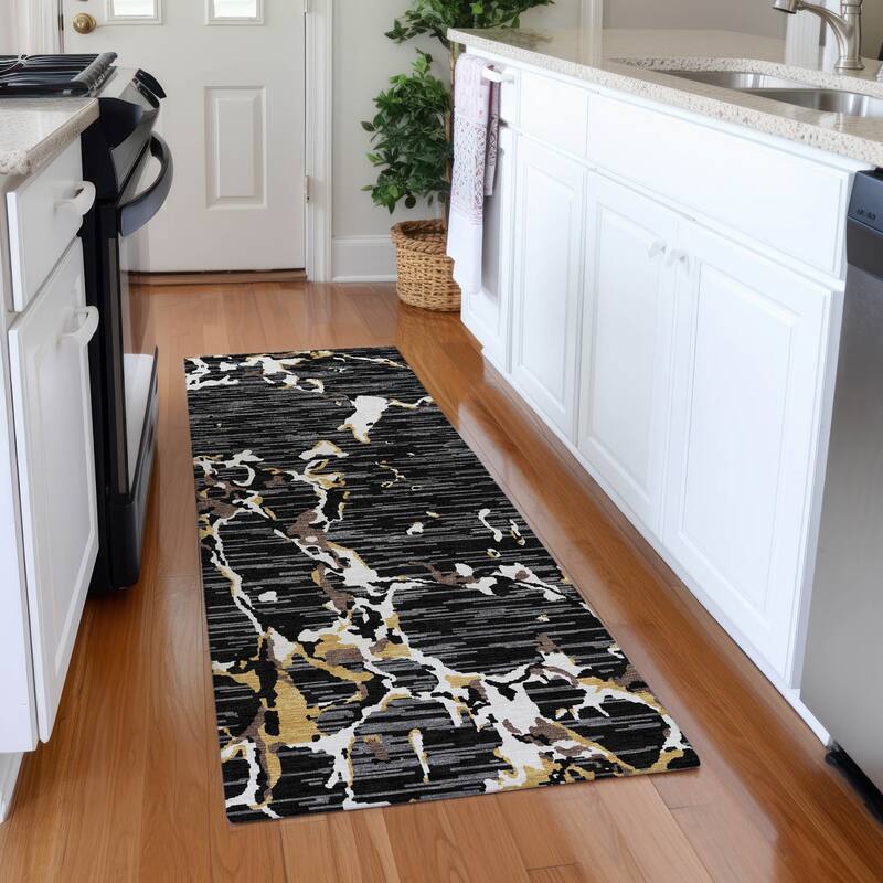 Premium Washable Super Soft Abstract Abrash Mayfield Rug - Black - 2'3" x 7'6"