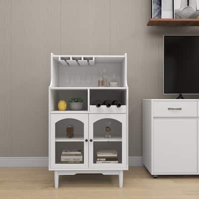 Modern Wine Cabinet with Glass Doors, Removable Wine Rack and Wine Glass Rack