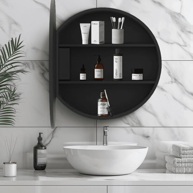 Metal Framed Wall-Mount Bathroom Medicine Cabinet with Mirror, Large Storage Space, Black Iron Powder Material