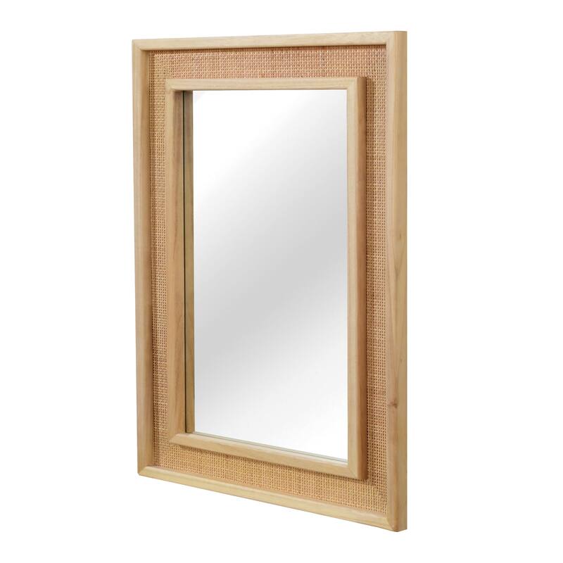 Rattan Rectangle Solid Wood Frame Decorative Mirror