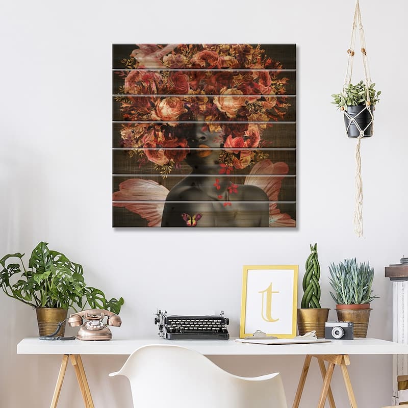 Angel In The Garden - Women In Bloom Print On Wood by Yvonne Coleman Burney - Multi-Color