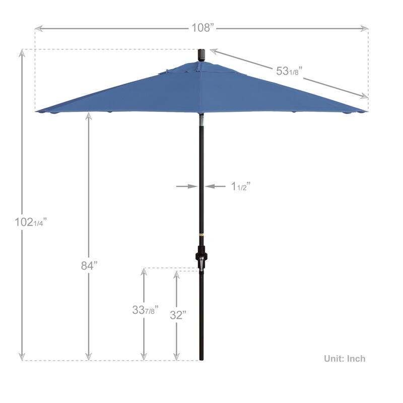 California Umbrella 9' Rd. Aluminum Market Umbrella, Deluxe Crank Lift with Collar Tilt, Bronze Frame Finish, Olefin Fabric