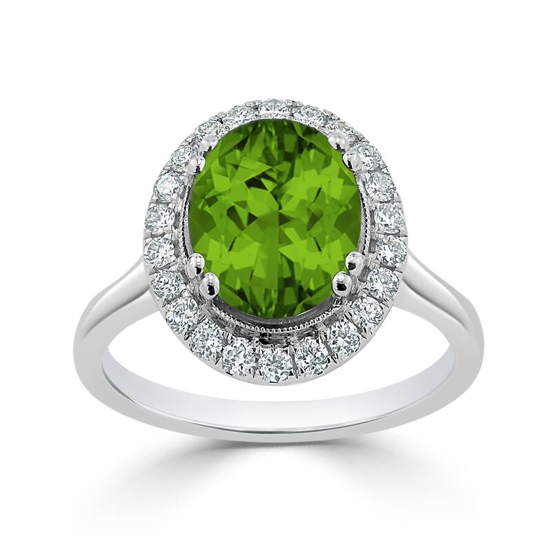 Auriya Vintage 2 5/8ct Oval Peridot and Halo Diamond Engagement Ring 1/3ctw 14k Gold