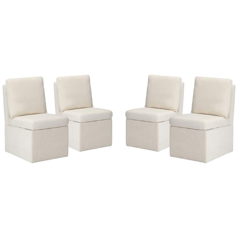 Stansberry Chenille Upholstered Dining Chair with Lift-Top Seat Storage and Caster Wheels (Set of 4) - Cream